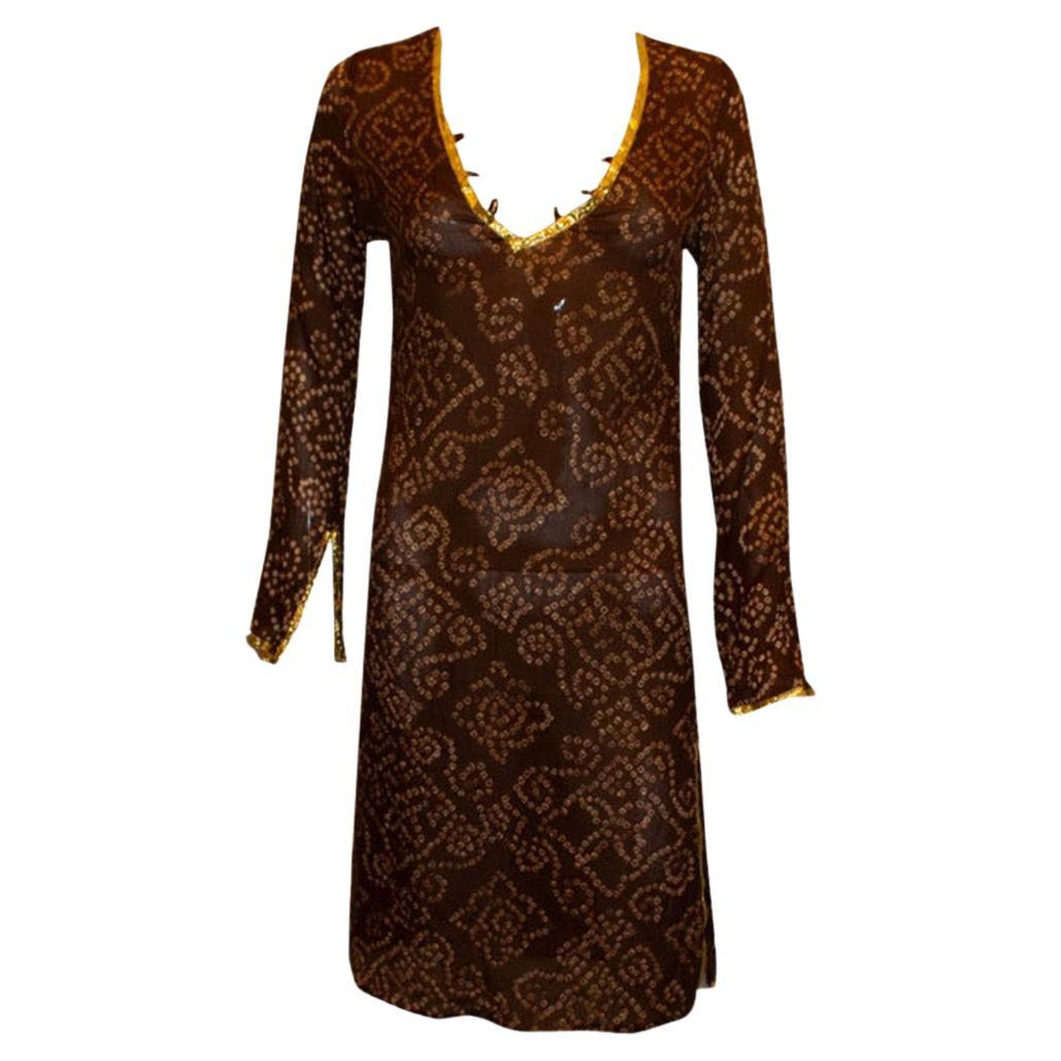 Melissa Obadash Brown and Gold Silk Tunic Top
