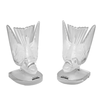 Pair of Art Decò Crystal Swallows Bookends by Lalique "Hirondelles" France 1980s