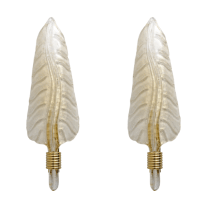 Pair of Barovier & Toso Style Mid-Century Modern Murano Glass Gold Leaf Sconces