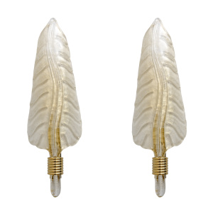 Pair of Barovier & Toso Style Mid-Century Modern Murano Glass Gold Leaf Sconces