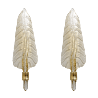 Pair of Barovier & Toso Style Mid-Century Modern Murano Glass Gold Leaf Sconces