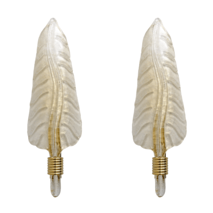 Pair of Barovier & Toso Style Mid-Century Modern Murano Glass Gold Leaf Sconces