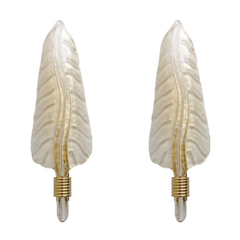 Pair of Barovier & Toso Style Mid-Century Modern Murano Glass Gold Leaf Sconces