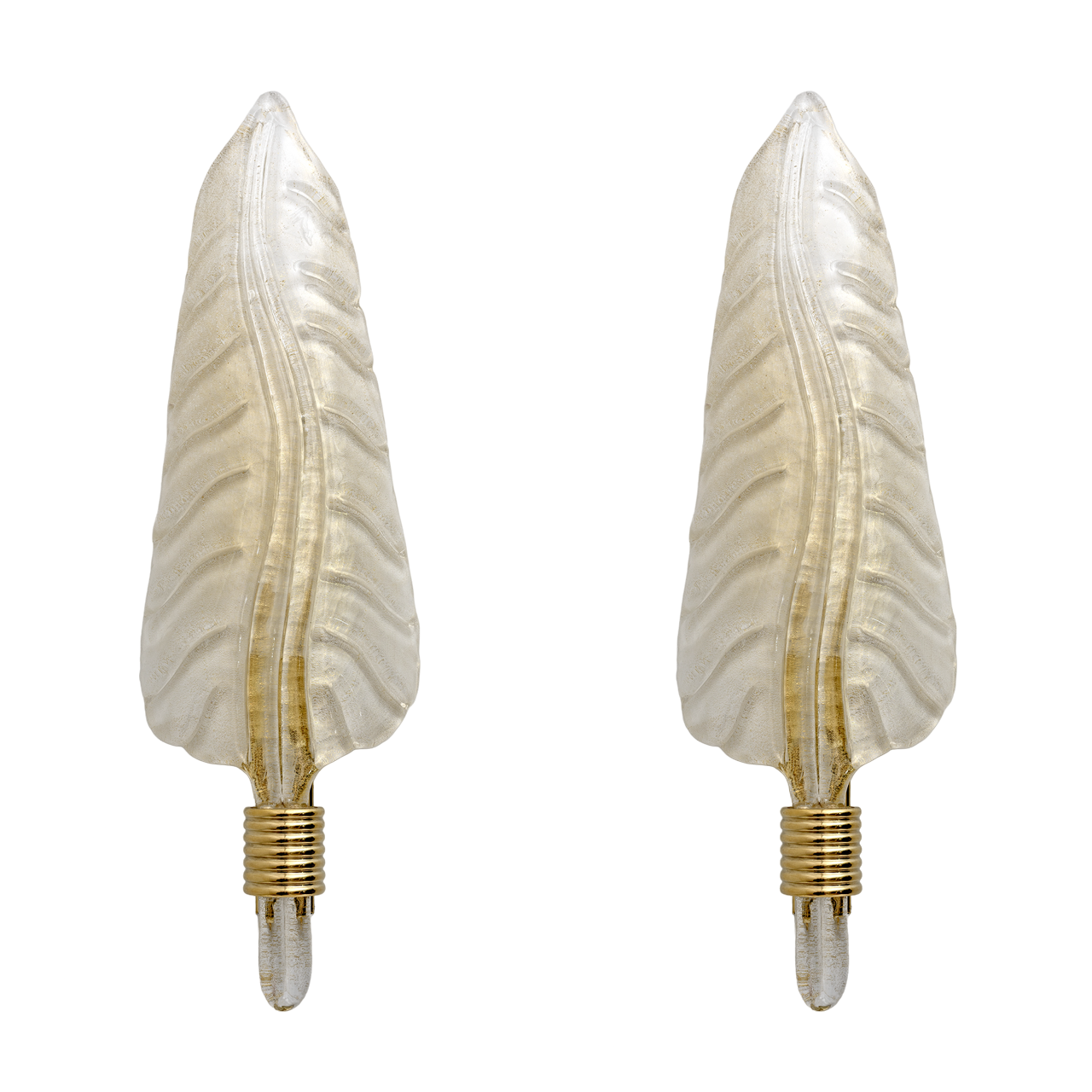 Pair of Barovier & Toso Style Mid-Century Modern Murano Glass Gold Leaf Sconces