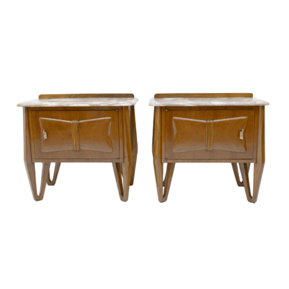 Pair of Mid-Century Modern Italian Walnut and Marble Nightstands, 1950s