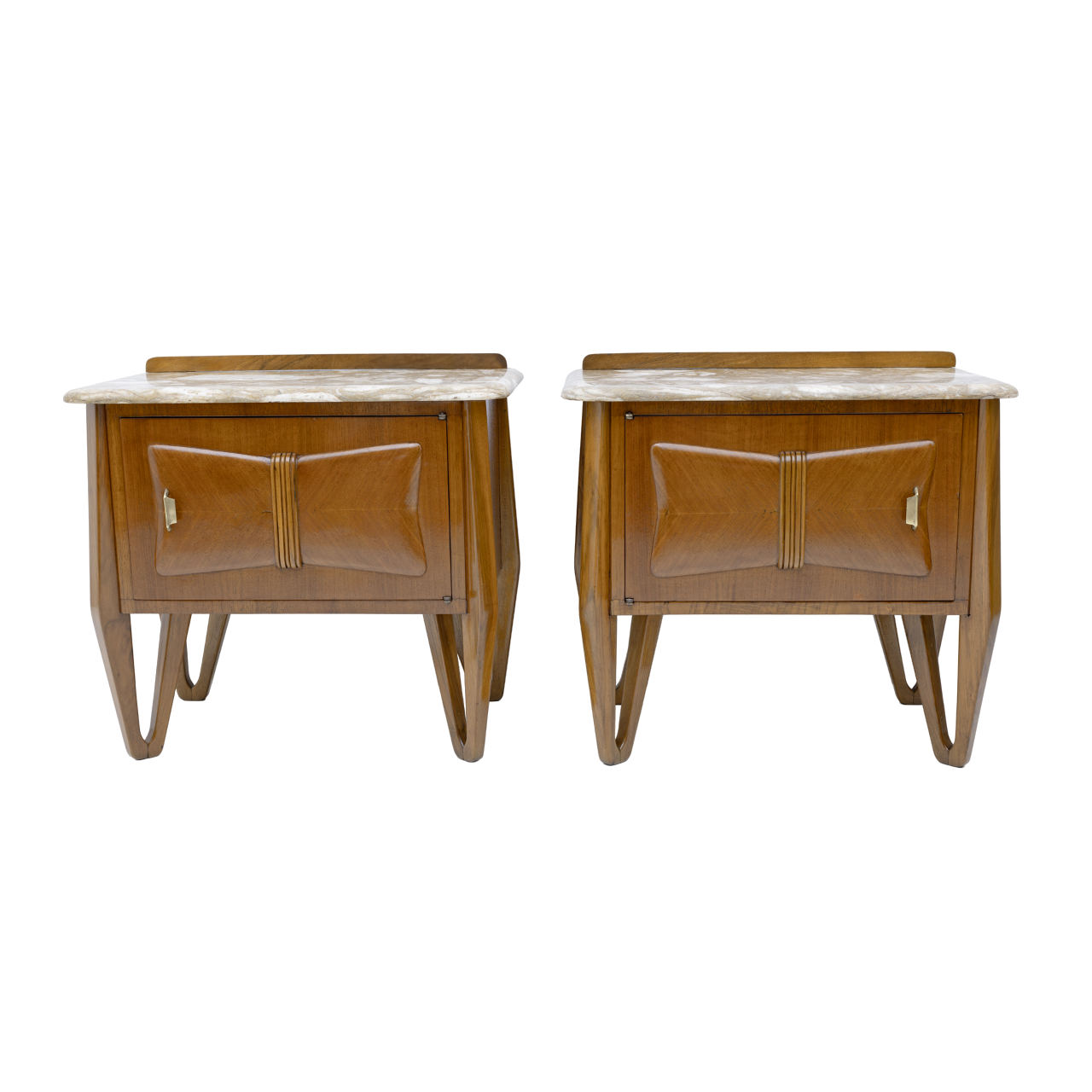 Pair of Mid-Century Modern Italian Walnut and Marble Nightstands, 1950s