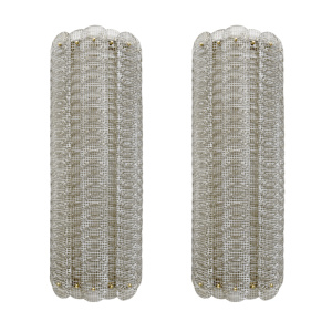 Pair of Mid-century Modern Style Italian Murano Glass Sconces Reticello, 1990s