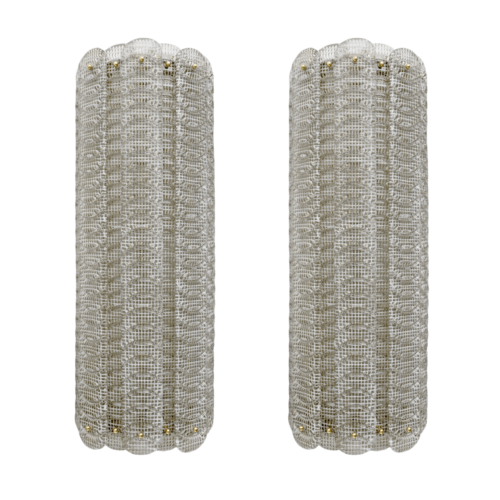 Pair of Mid-century Modern Style Italian Murano Glass Sconces Reticello, 1990s