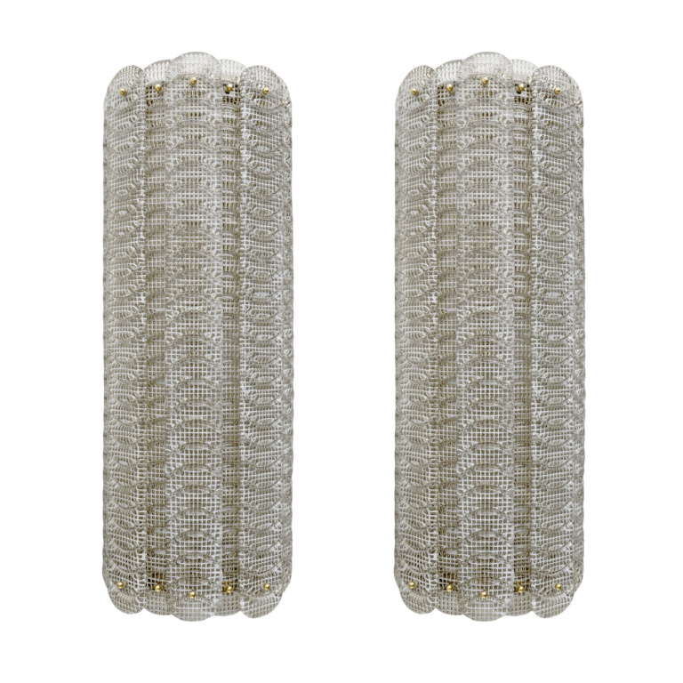 Pair of Mid-century Modern Style Italian Murano Glass Sconces Reticello, 1990s