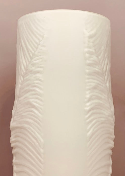 1970s Peill & Putzler White "Feather" Cylindrical Vase