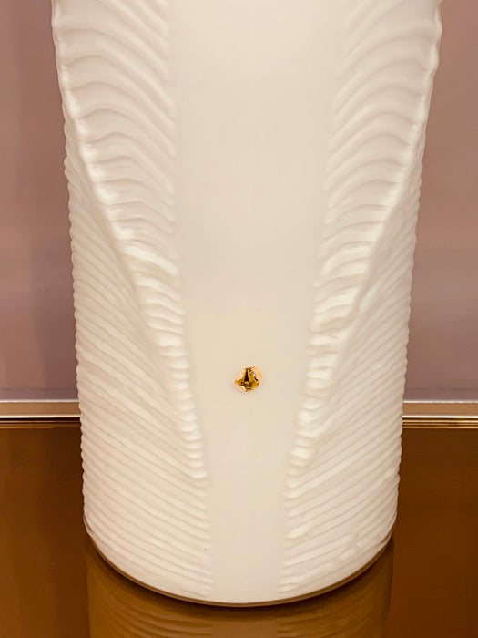 1970s Peill & Putzler White "Feather" Cylindrical Vase