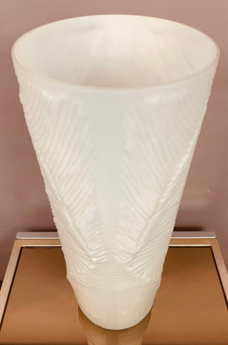 1970s Peill & Putzler White "Feather" Cylindrical Vase