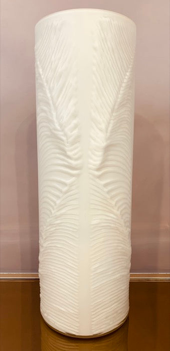 1970s Peill & Putzler White "Feather" Cylindrical Vase
