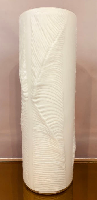 1970s Peill & Putzler White "Feather" Cylindrical Vase