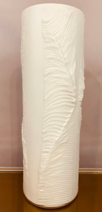 1970s Peill & Putzler White "Feather" Cylindrical Vase