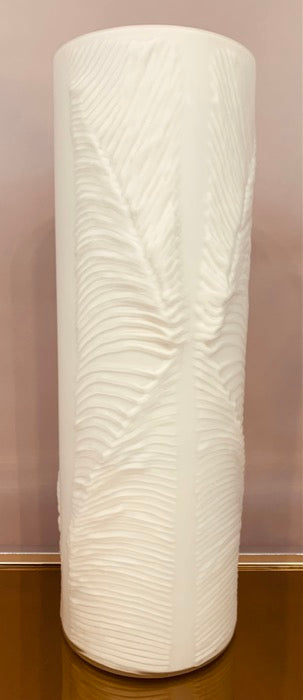 1970s Peill & Putzler White "Feather" Cylindrical Vase
