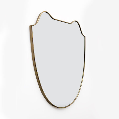 Attributed Gio Ponti Mid-century Modern Italian Brass Wall Mirror, 1950s