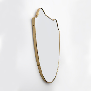 Attributed Gio Ponti Mid-century Modern Italian Brass Wall Mirror, 1950s