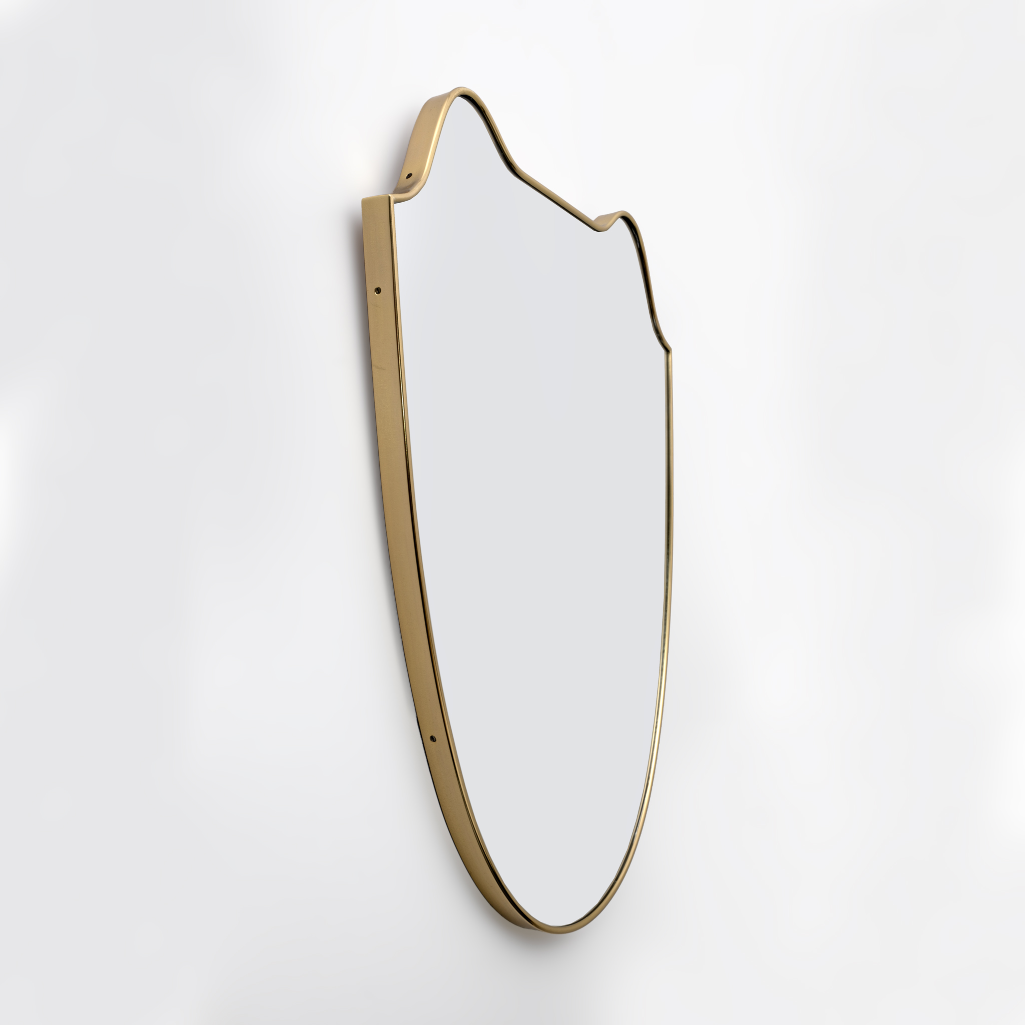 Attributed Gio Ponti Mid-century Modern Italian Brass Wall Mirror, 1950s