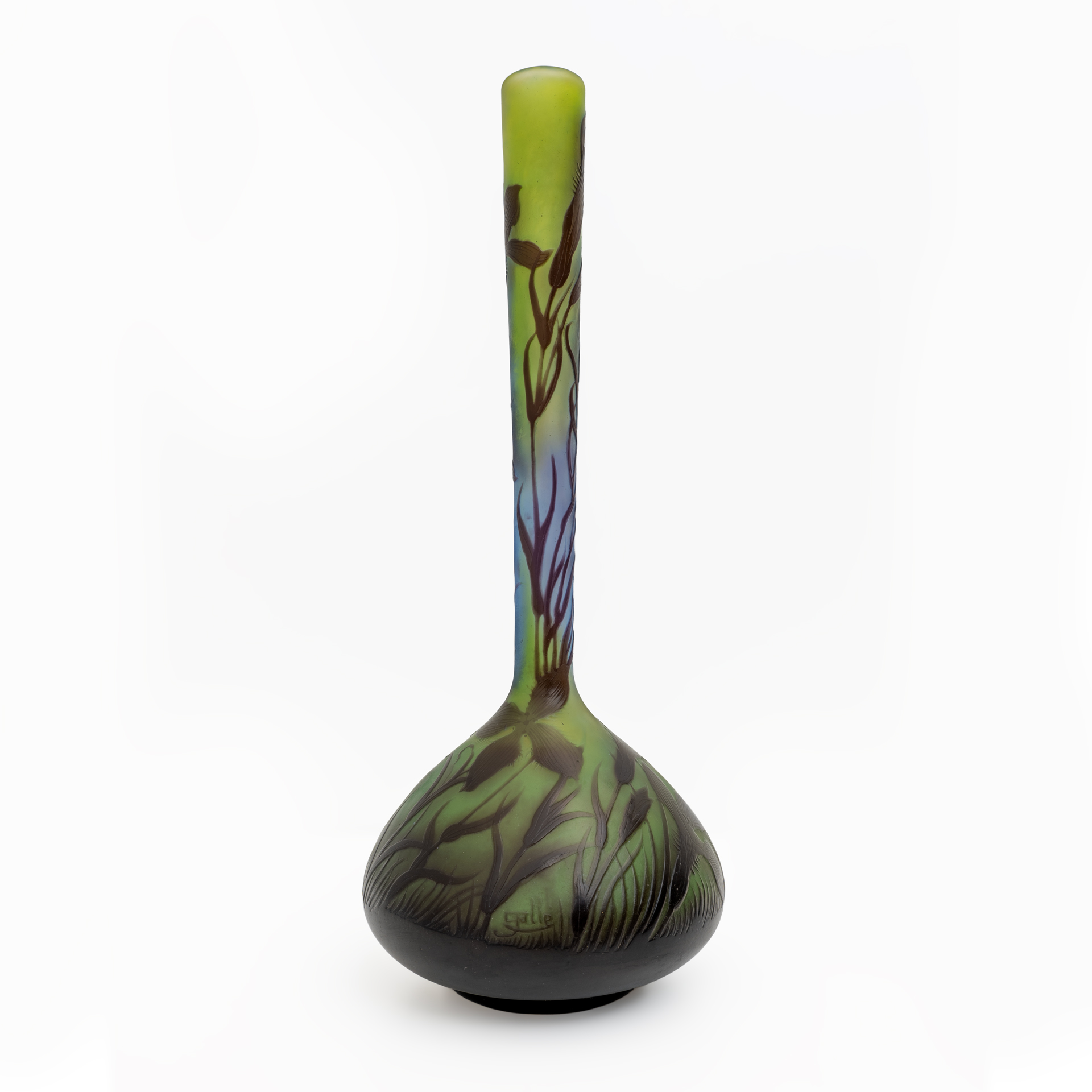Émile Gallé Art Nouveau Floral Decoration Cameo Bulb Glass Vase, France 1900