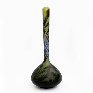 Émile Gallé Art Nouveau Floral Decoration Cameo Bulb Glass Vase, France 1900