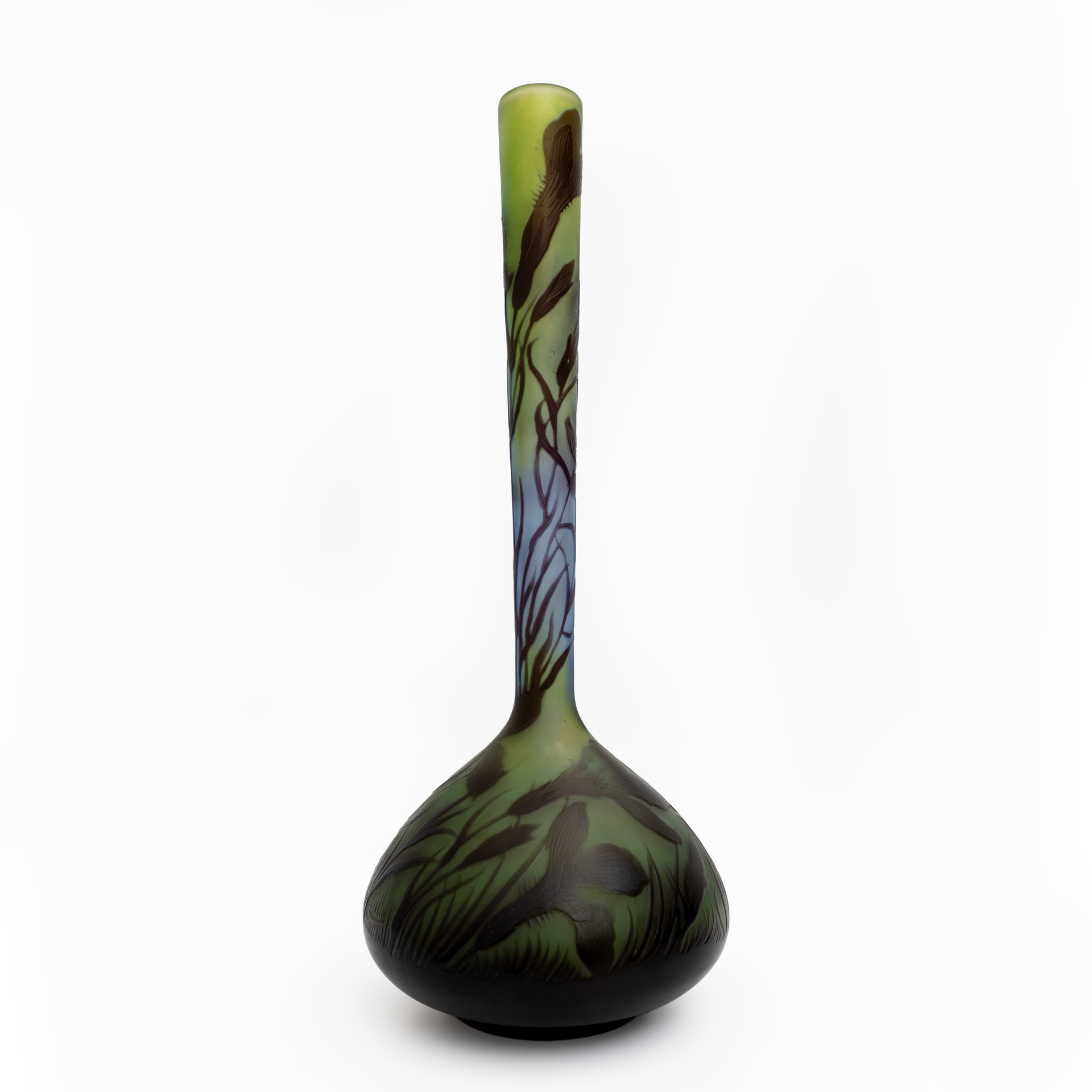 Émile Gallé Art Nouveau Floral Decoration Cameo Bulb Glass Vase, France 1900