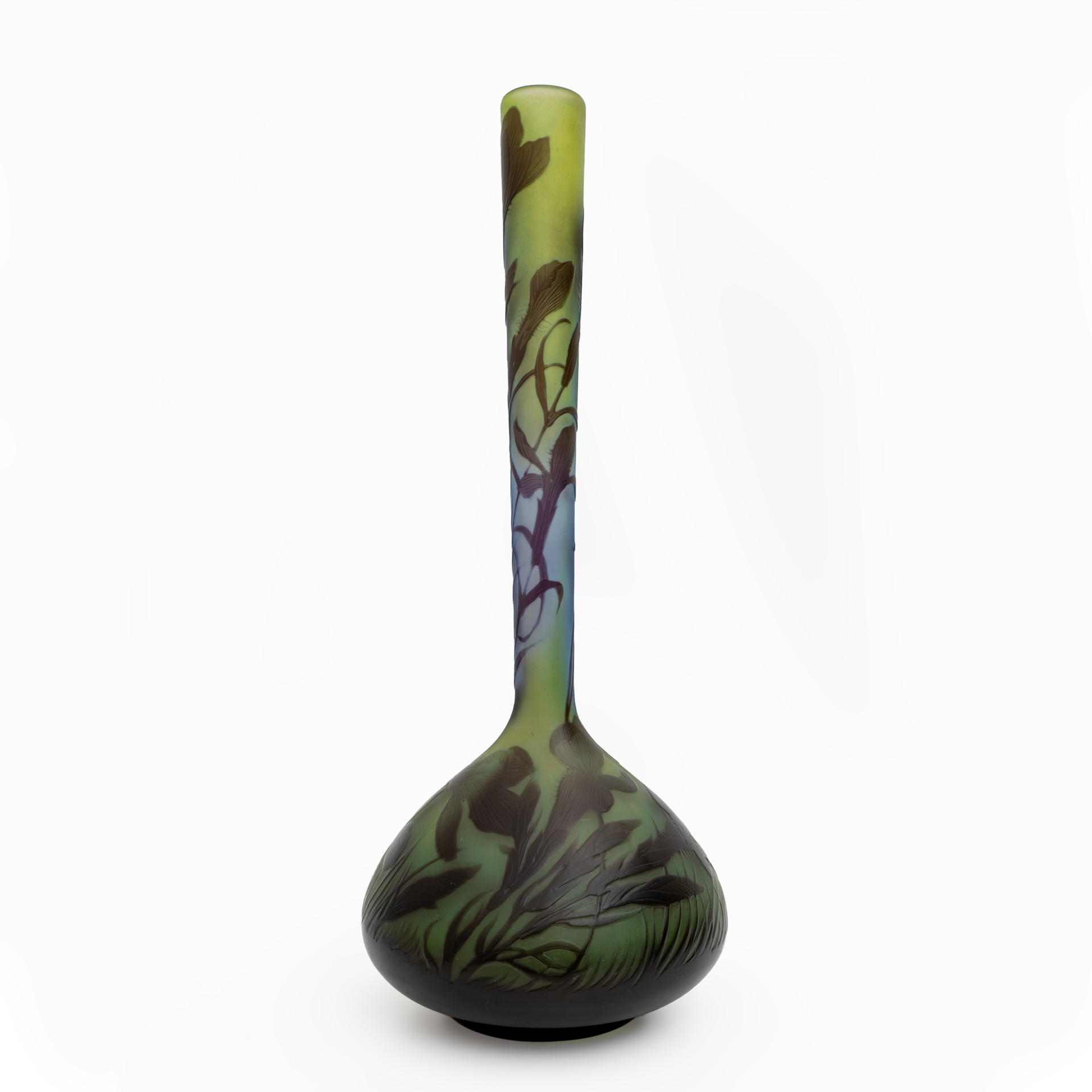 Émile Gallé Art Nouveau Floral Decoration Cameo Bulb Glass Vase, France 1900