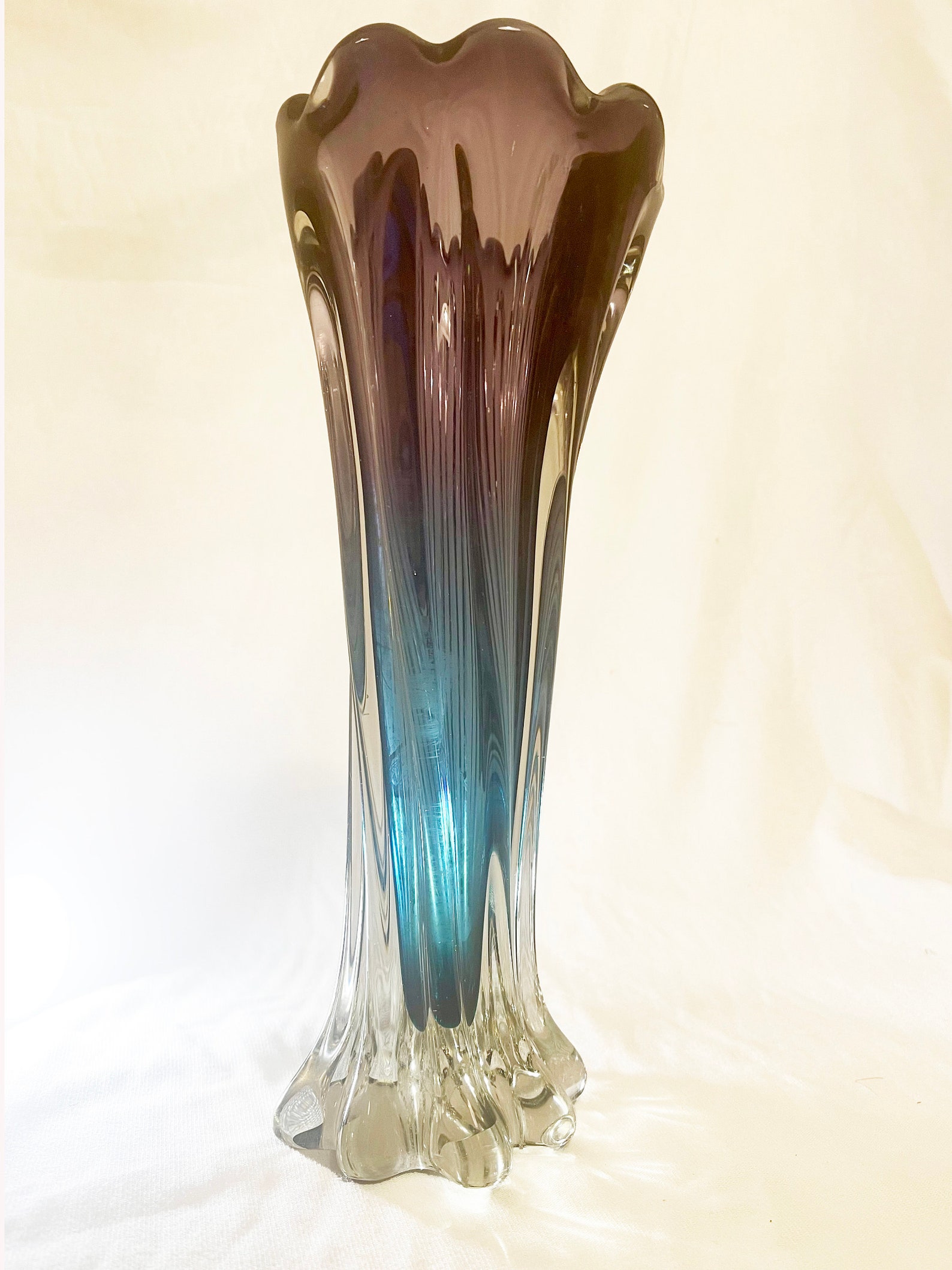 An absolutely stunning purple blue sommerso twisted art glass vase by Murano from the 1960's