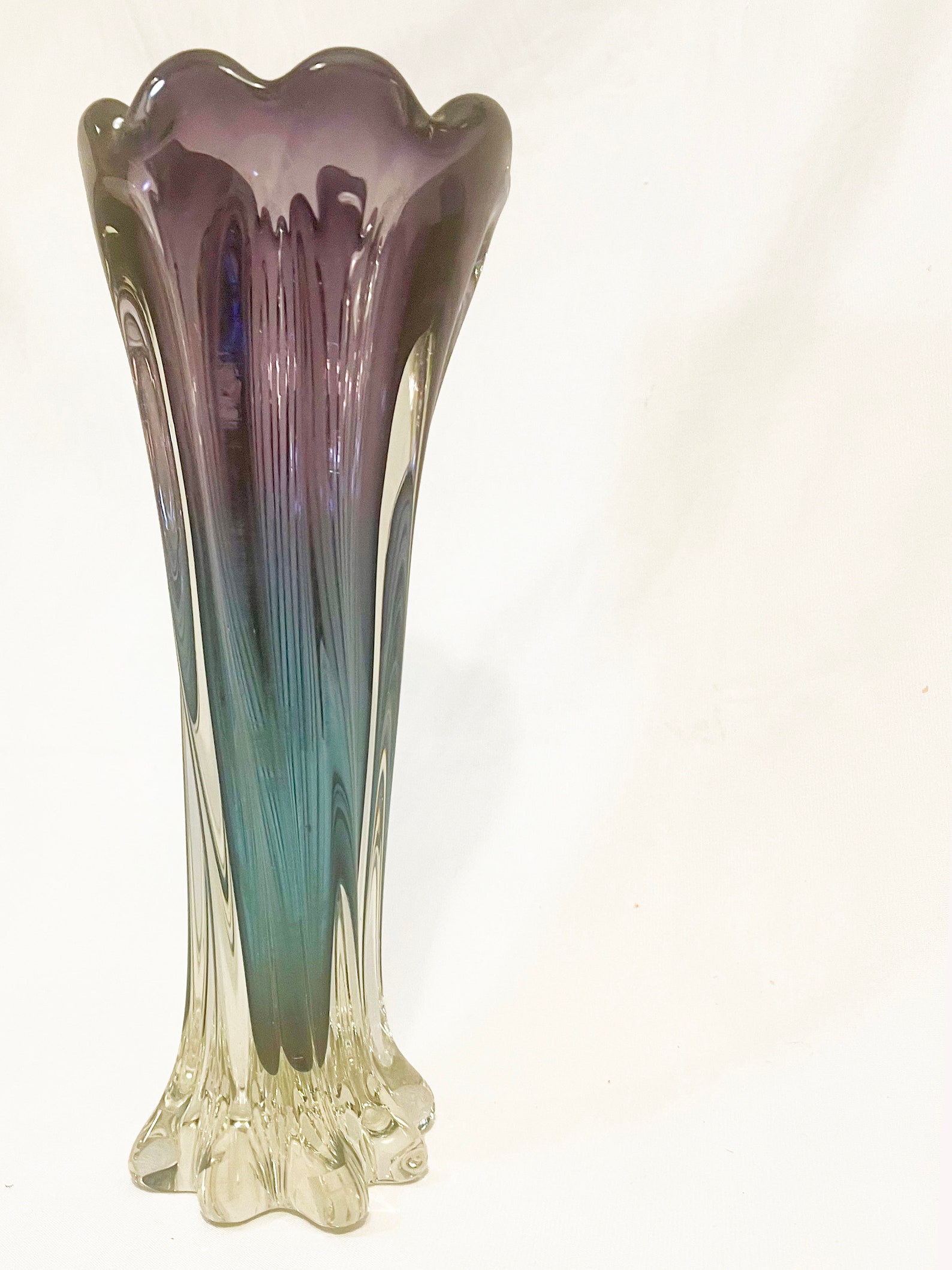 An absolutely stunning purple blue sommerso twisted art glass vase by Murano from the 1960's