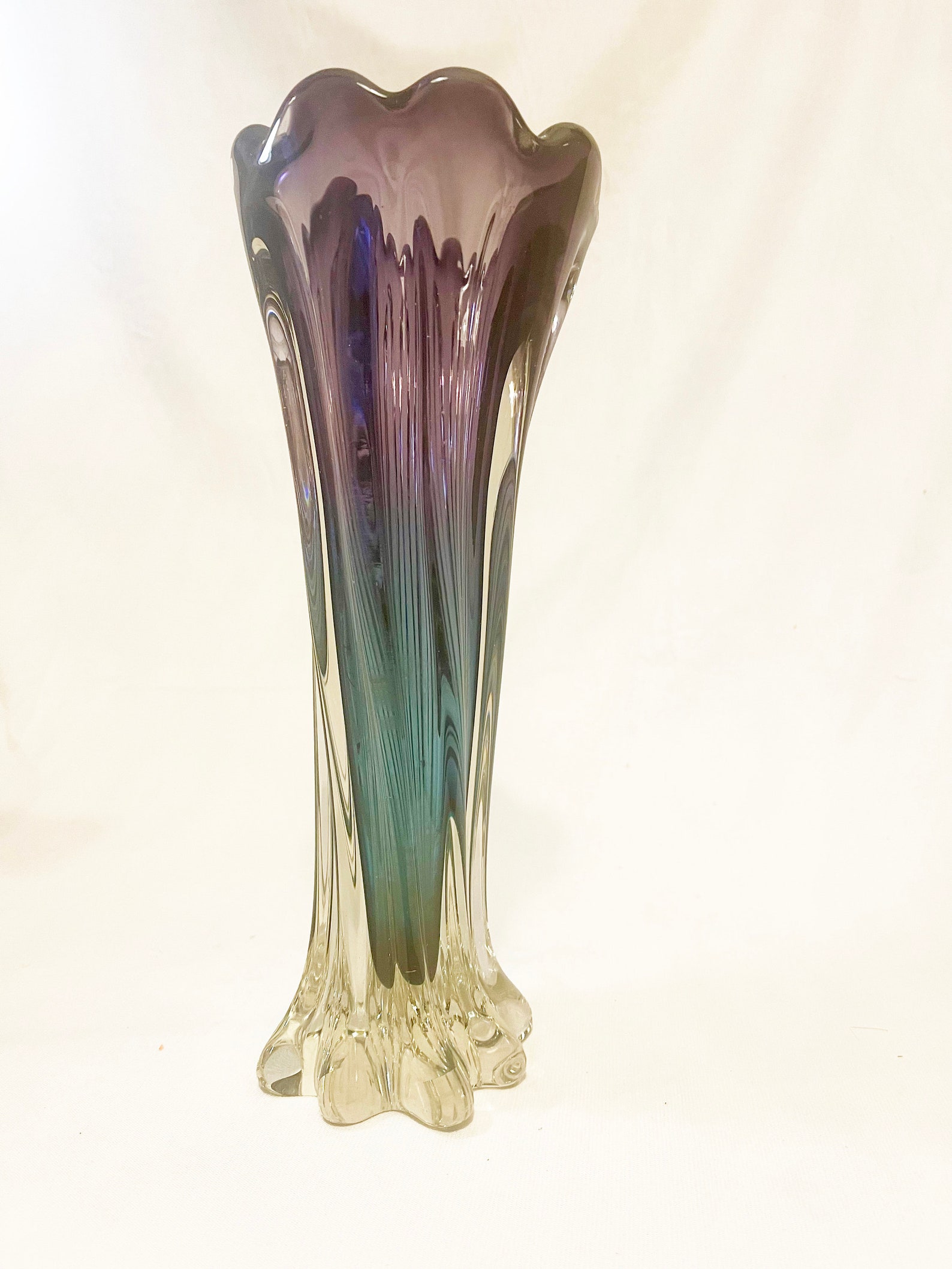 An absolutely stunning purple blue sommerso twisted art glass vase by Murano from the 1960's