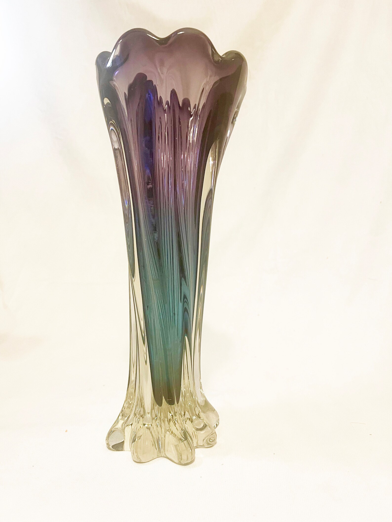 An absolutely stunning purple blue sommerso twisted art glass vase by Murano from the 1960's