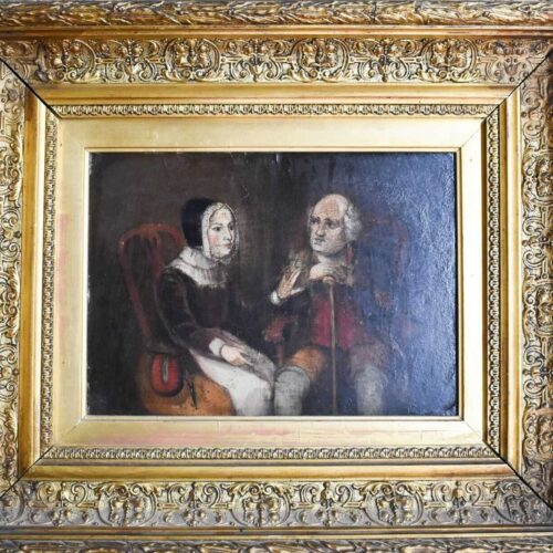 Antique 18th Century Oil On Panel Gentleman And His Lady Wife