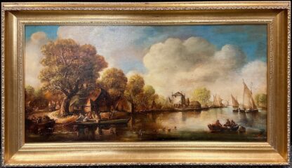 Antique 19th Century Dutch School Oil On Canvas Gilt Frame 81 x 41 cm