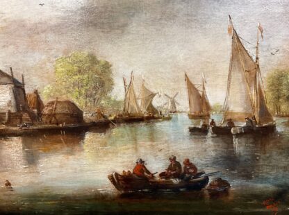 Antique 19th Century Dutch School Oil On Canvas Gilt Frame 81 x 41 cm - Image 3