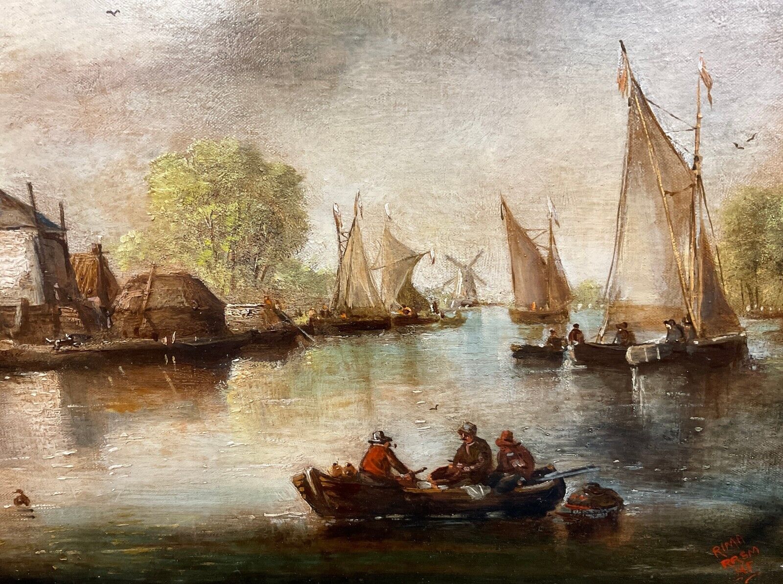 Antique 19th Century Dutch School Oil On Canvas Gilt Frame 81 x 41 cm