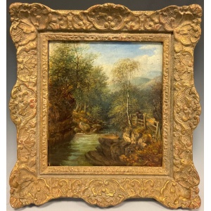 Antique 19th Century English School Oil on Canvas River Scene Signed