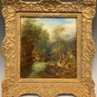 Antique 19th Century English School Oil on Canvas River Scene Signed