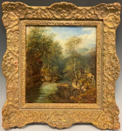 Antique 19th Century English School Oil on Canvas River Scene Signed