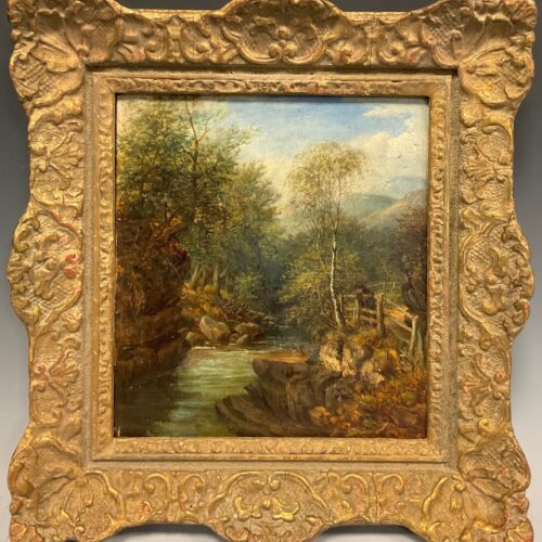 Antique 19th Century English School Oil on Canvas River Scene Signed
