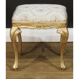 Antique 19th Century Gilt Wood Italian Stool
