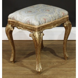 Antique 19th Century Gilt Wood Italian Stool