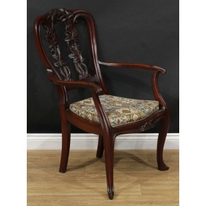 Antique Anglo Indian Carved Open Armchair Circa 1850