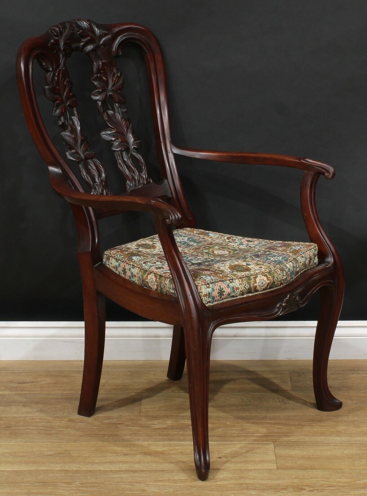 Antique Anglo Indian Carved Open Armchair Circa 1850