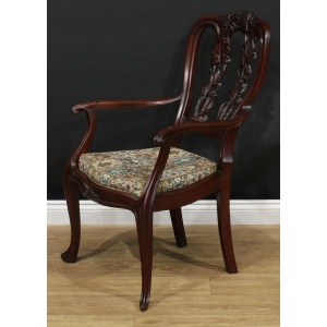 Antique Anglo Indian Carved Open Armchair Circa 1850