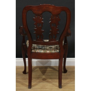 Antique Anglo Indian Carved Open Armchair Circa 1850