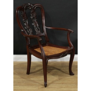 Antique Anglo Indian Carved Open Armchair Circa 1850