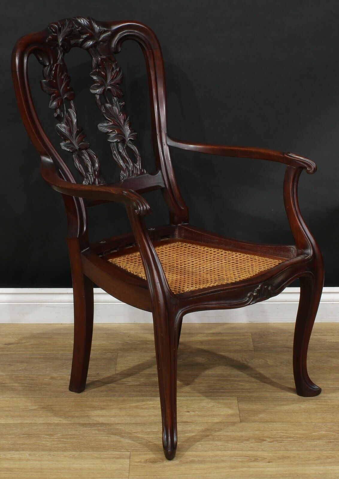 Antique Anglo Indian Carved Open Armchair Circa 1850