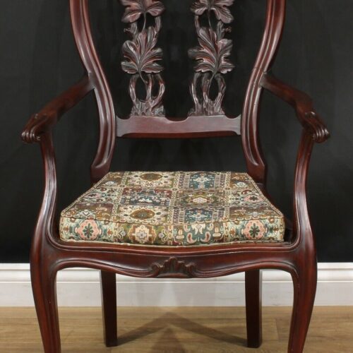 Antique Anglo Indian Carved Open Armchair Circa 1850