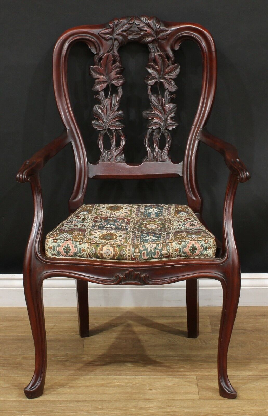 Antique Anglo Indian Carved Open Armchair Circa 1850