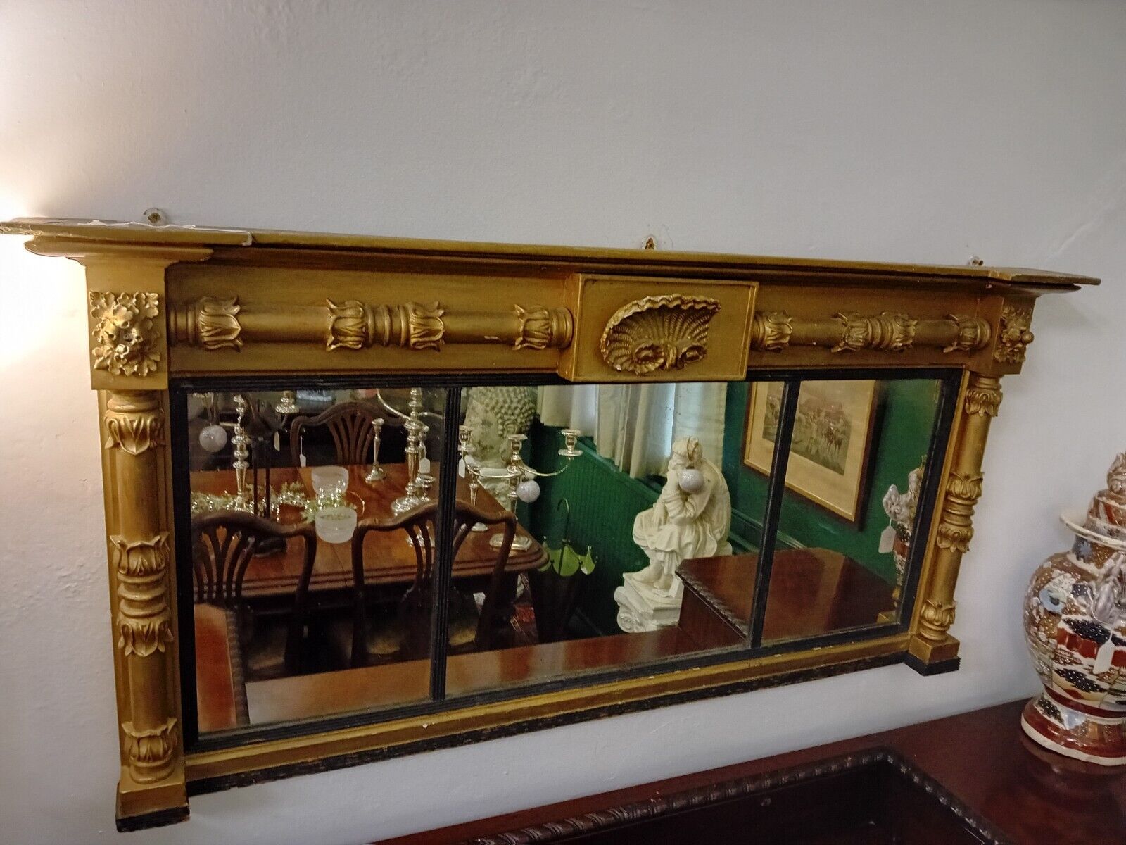 Antique Regency Giltwood Overmantle Mirror Circa 1810 55 Inches Wide